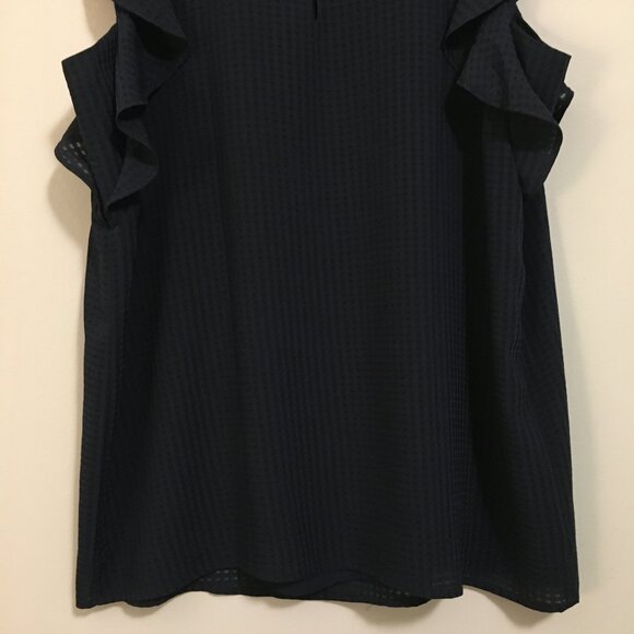 Ann Taylor Navy Blue Ruffled Flutter Sleeveless Blouse - Picture 8 of 14